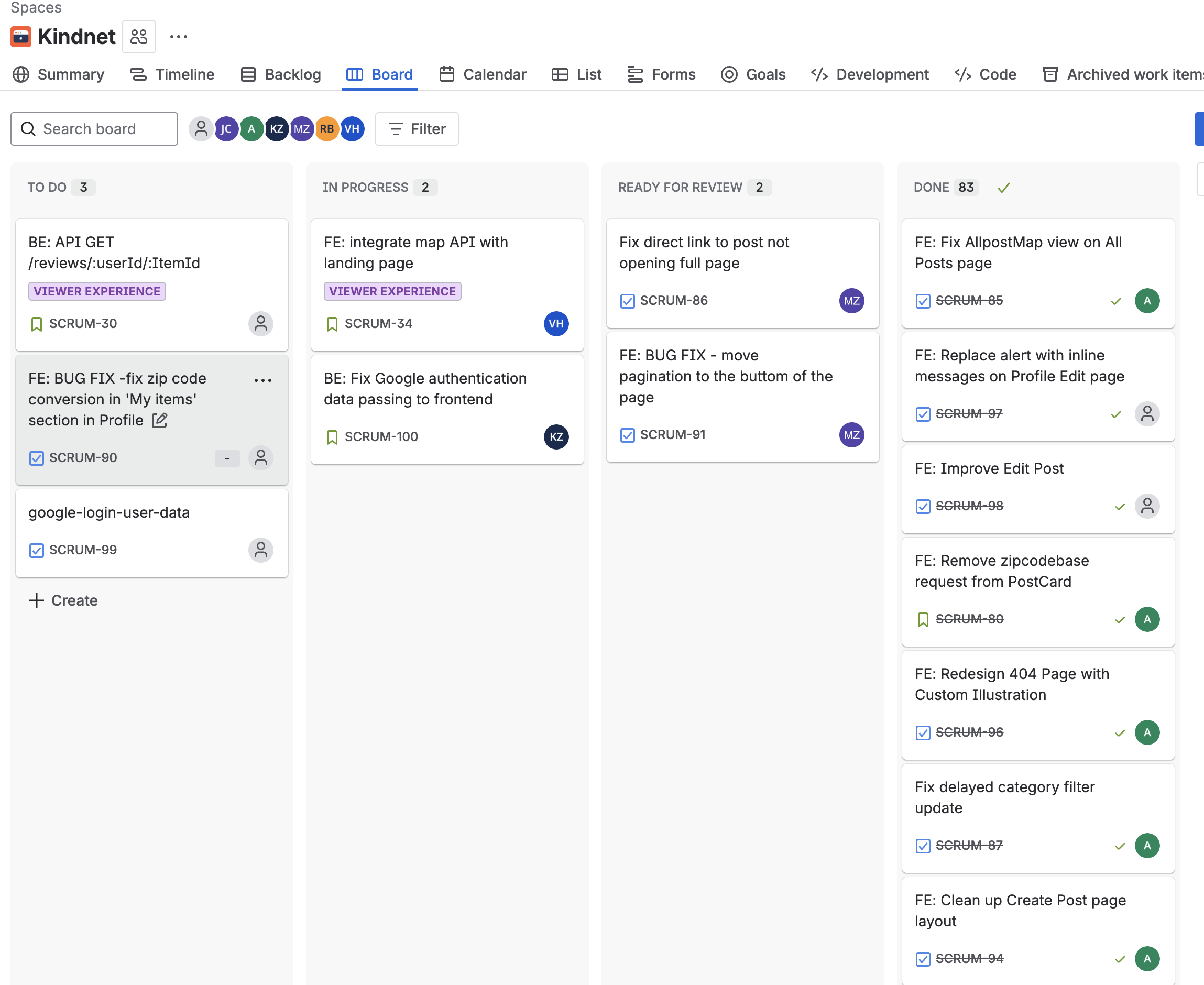 Kindnet Jira board view